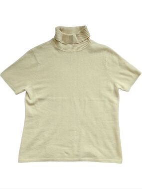 Evelyn Grace Womens Yellow 100% Cashmere Short Sleeve Turtleneck Sweater Size XL